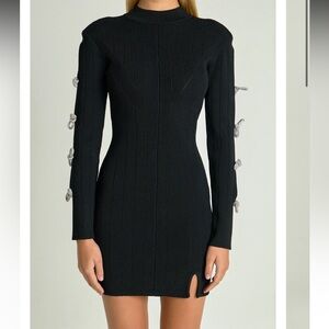 RHINESTONE BOW KNIT DRESS